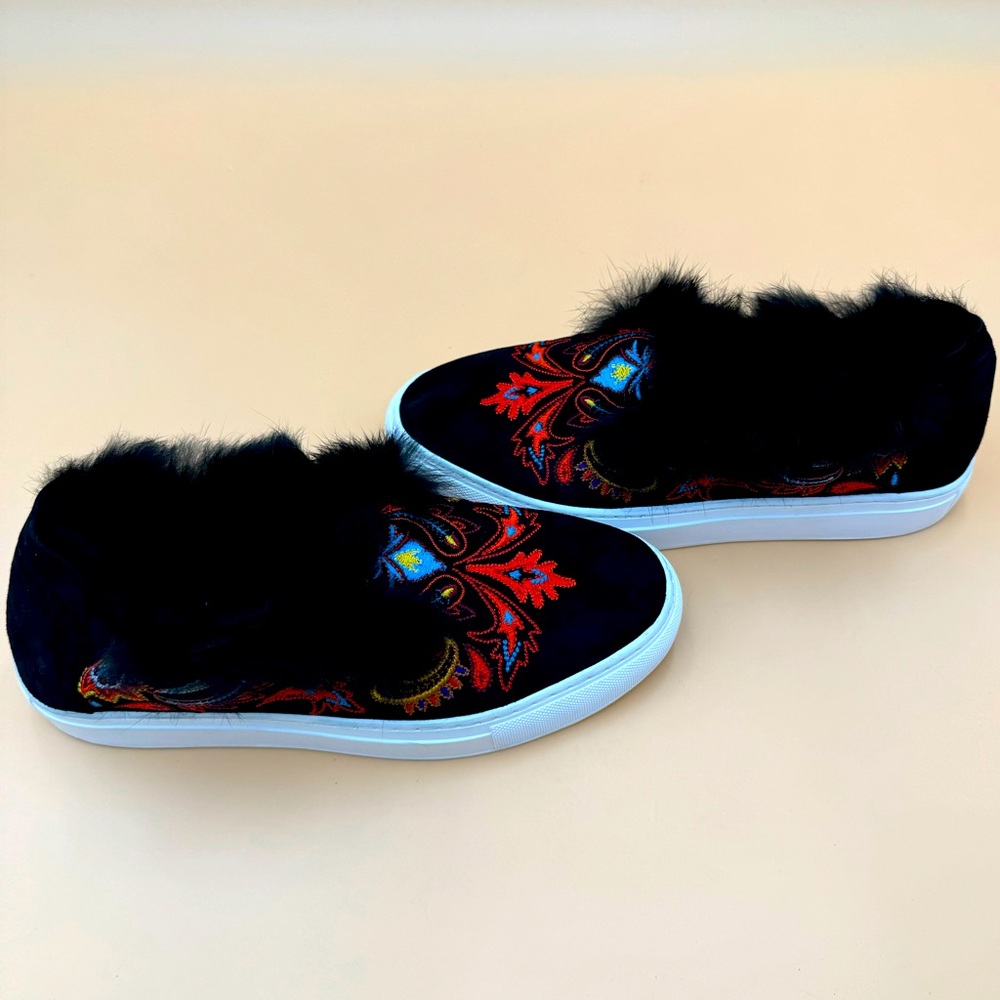 RACHEL ZOE Burke Fur Slip On Sneaker Shoes Women’s Sz 8.5 black F17F12030